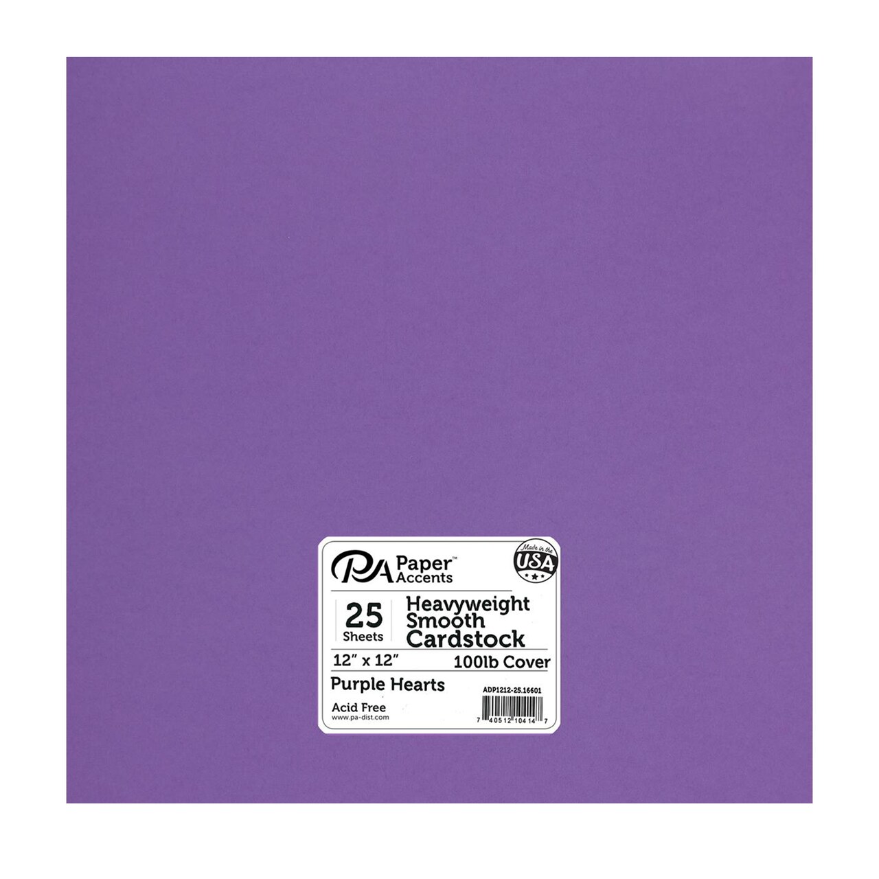 PA Paper Accents Heavyweight Smooth Cardstock 12" x 12" Purple Heart, 100lb colored cardstock paper for card making, scrapbooking, printing, quilling and crafts, 25 piece pack
